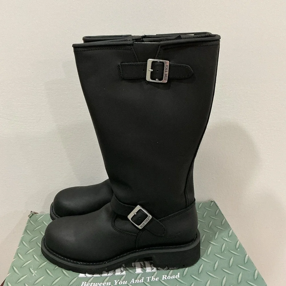 RIDE TECS 1443ZIPPER Men's NEW Knee-High Engineer Biker Boot Black US Size 12 M